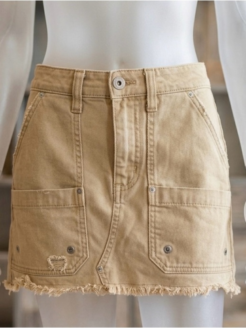 Free People Tan Cargo Mini Skirt Size 26